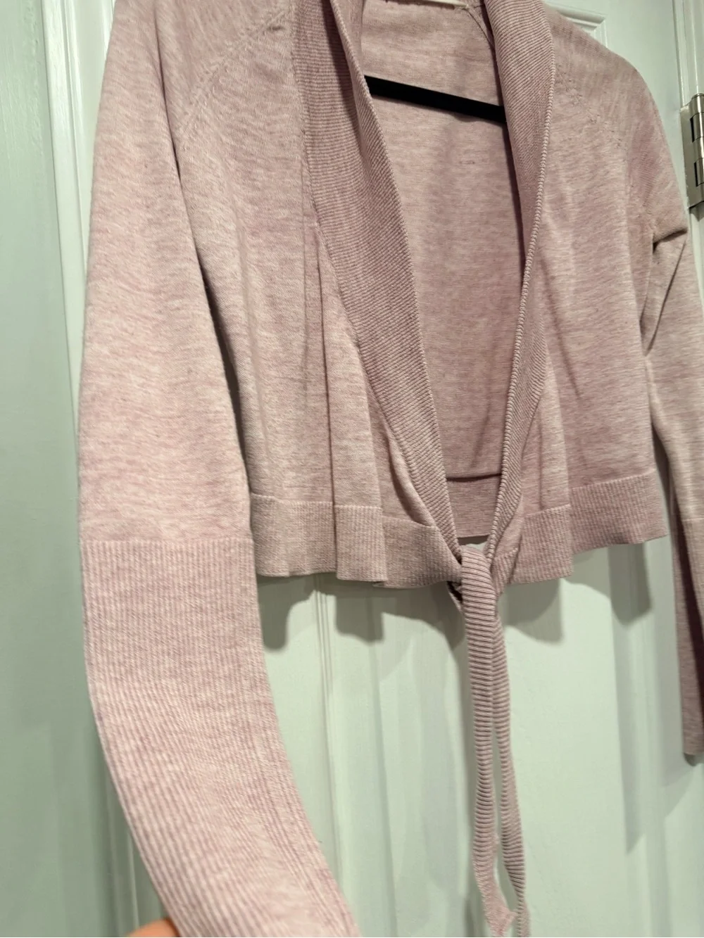 Athleta Size XS Lavender Tie Front Cardigan Sweater Lightweight Cropped Open